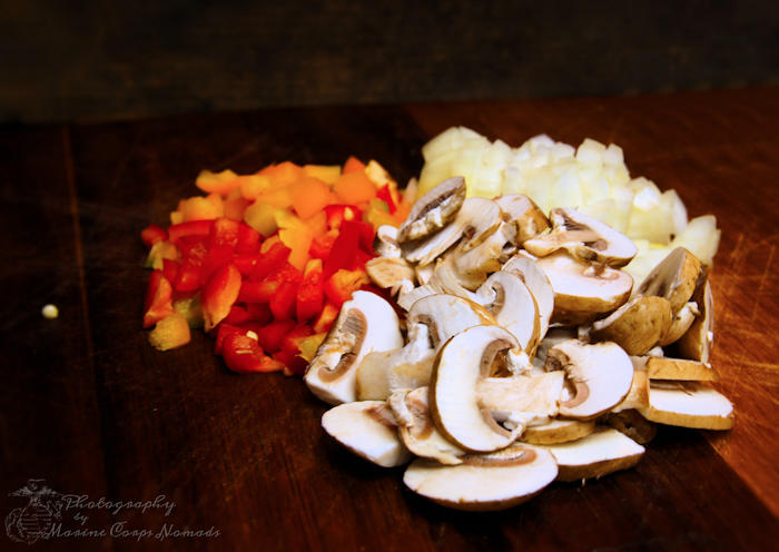 Cheesesteak fixings - peppers, onions, and mushrooms