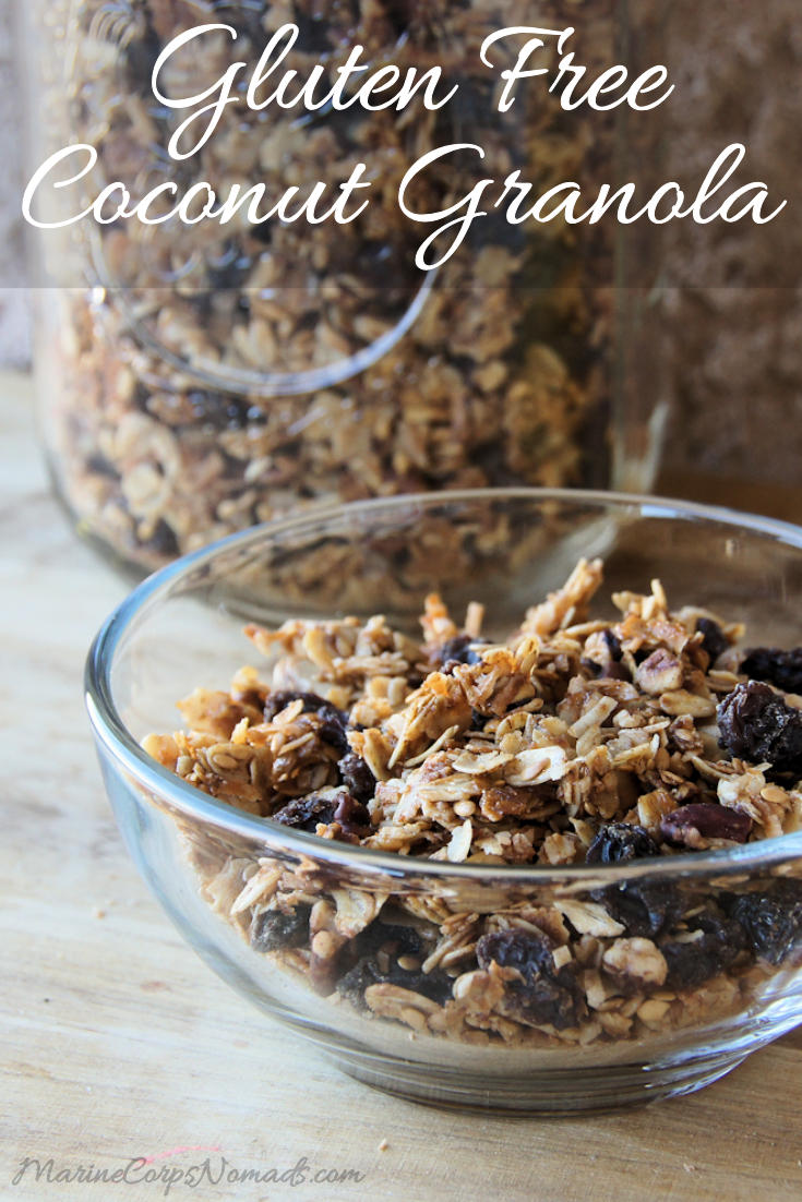 Gluten Free Coconut Granola is perfect for breakfast or as a yogurt topping.