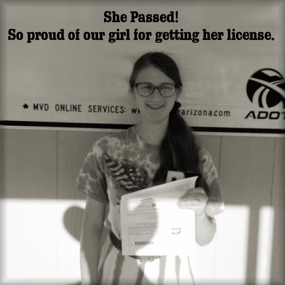 Munchkin has her temporary driver's license.