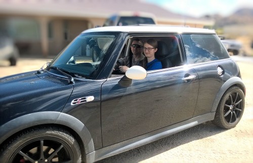 Munchkin testing out the mini cooper.