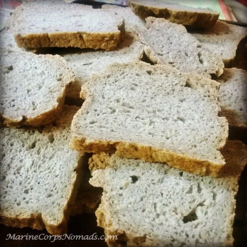Drying out gluten free bread slices for stuffing.