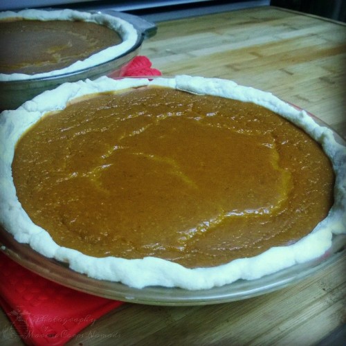 Thanksgiving gluten free pumpkin pies fresh out of the oven.