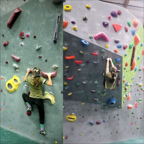 Munchkin trying a couple of different routes at Desert Rocks Climbing Gym