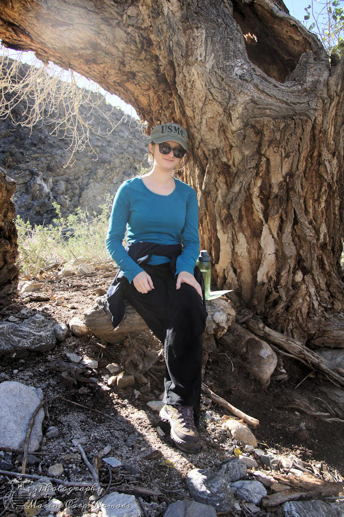 Relaxing by the tree before heading back down the Canyon Trail