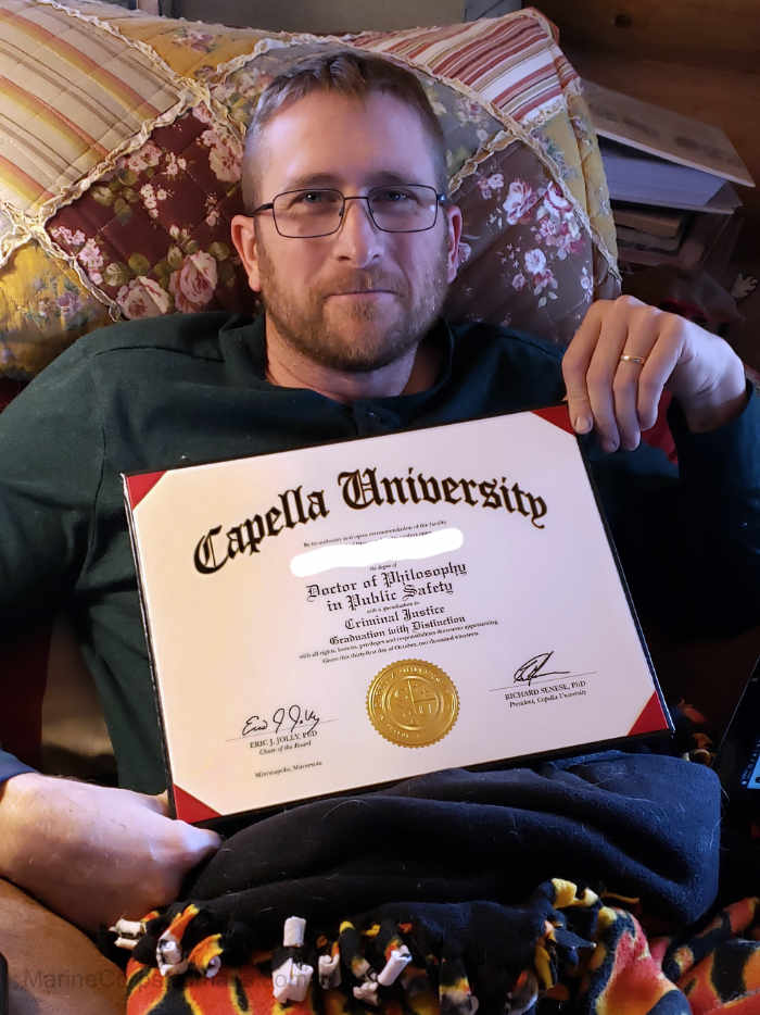D with his degree